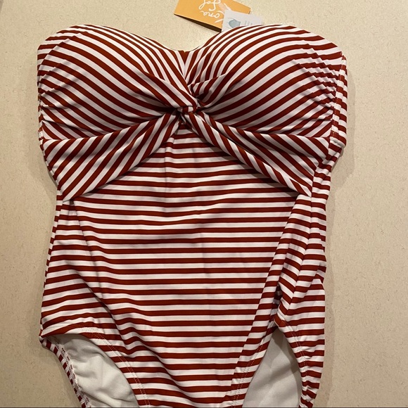 KONA SOL Red Stripe One Piece Strapless Swimsuit - Picture 4 of 11